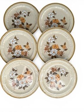 Crown Manor 6 Luncheon Plates 7.5" handpainted Autumn Blossum Japan Vintage 1970